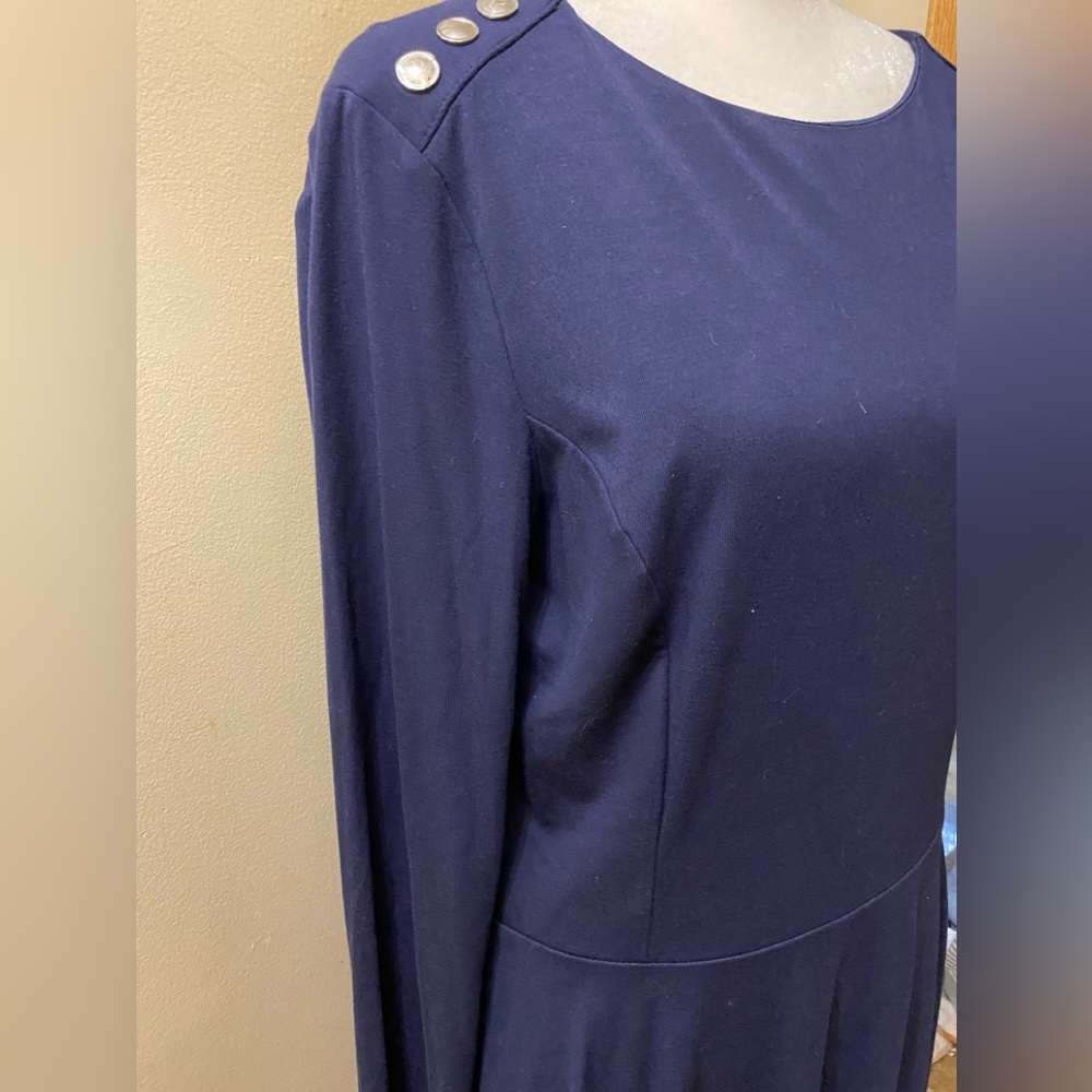 White House Black Market Navy LS Knit A-line w/btns Long Sleeve Dress  12 NWT - Picture 5 of 11